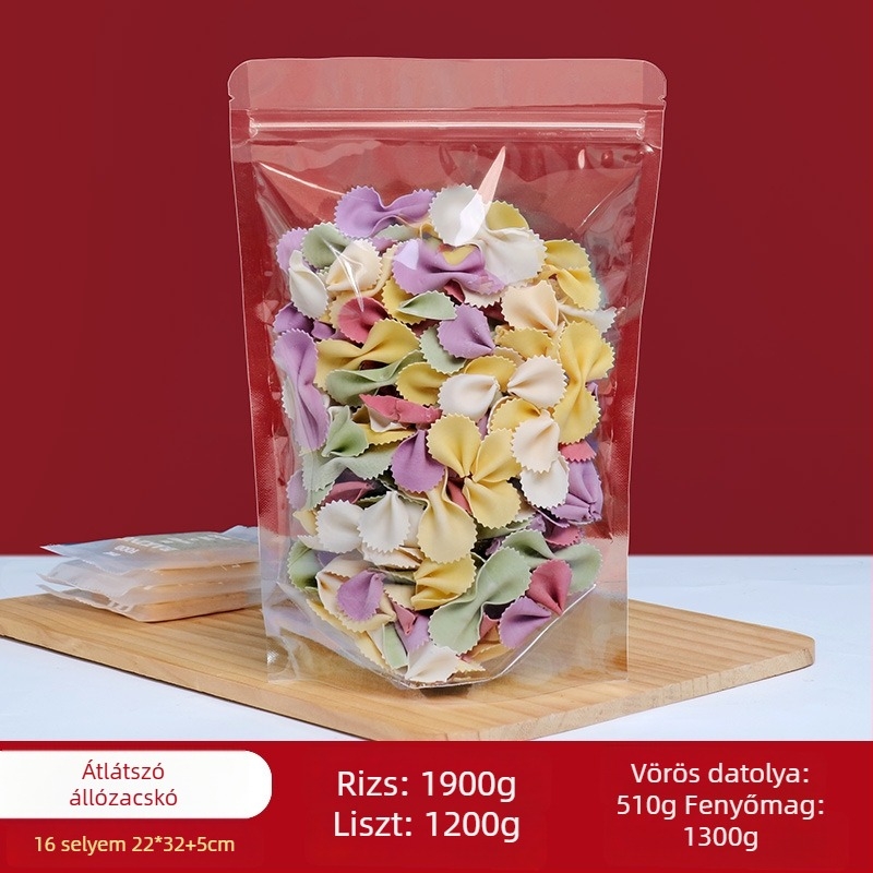 Stand-Up tasak Centrino, PET-PE kétszeres rétegű csomagolóanyag, matt felületű zárható tasak, zárási hossz 10–30 cm, ajándék- és élelmiszer-csomagoláshoz