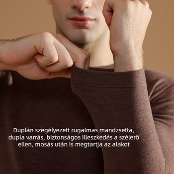 Férfi gyapjú-selyem termikus alsóruházat, fleece bélés, extrán vastag viszkóz anyag, dupla réteg, hosszú ujjú felső és nadrág, kerek nyak, viszkóz tartalom 50–70%