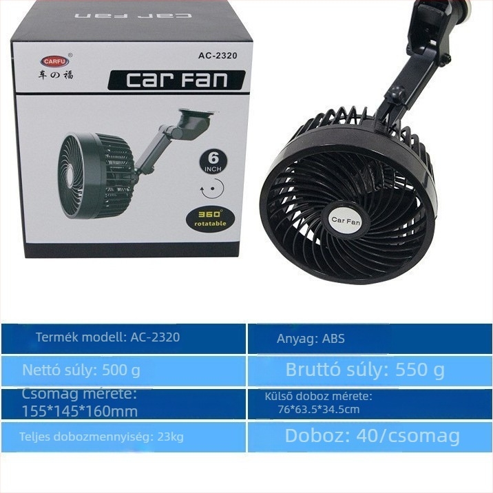 Autóba szerelt ventilátor szívókoronggal, 24V, 7W, ABS, modell AC-2320