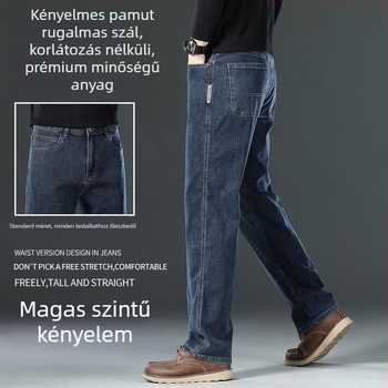Férfi egyenes szabású farmernadrág, laza fazon, elasztikus, pamut anyag, mindennapi nadrág minden évszakra