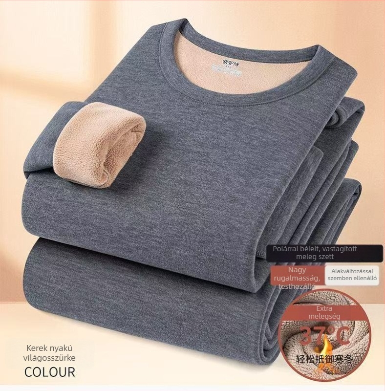 Férfi őszi-téli fleece-beléssel készült termoszett (felső + nadrág) kerek nyakú és félmagas gallérral