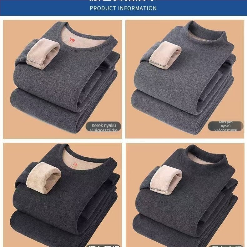 Férfi őszi-téli fleece-beléssel készült termoszett (felső + nadrág) kerek nyakú és félmagas gallérral