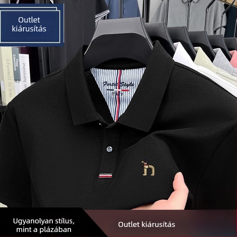 Férfi rövid ujjú poloing, 100% pamut, polo gallér, nyári modell 2025