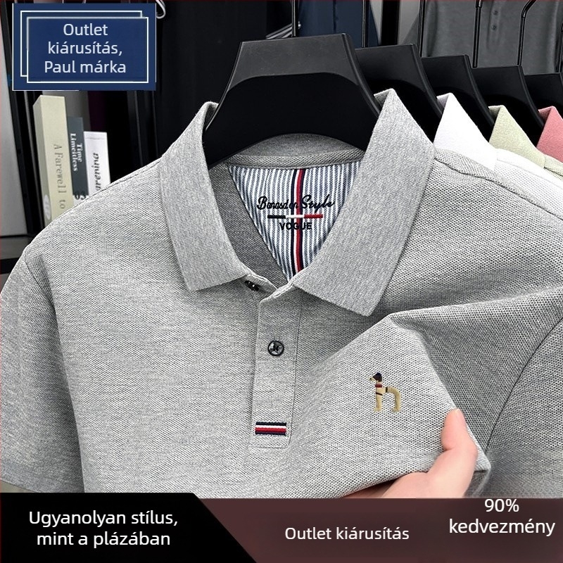 Férfi rövid ujjú poloing, 100% pamut, polo gallér, nyári modell 2025