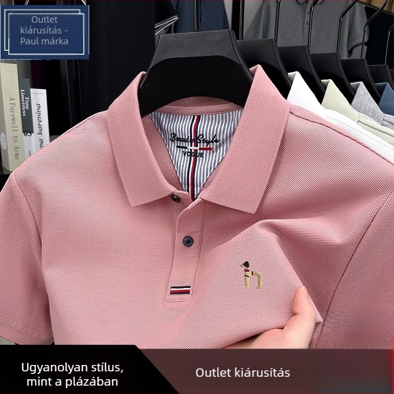 Férfi rövid ujjú poloing, 100% pamut, polo gallér, nyári modell 2025