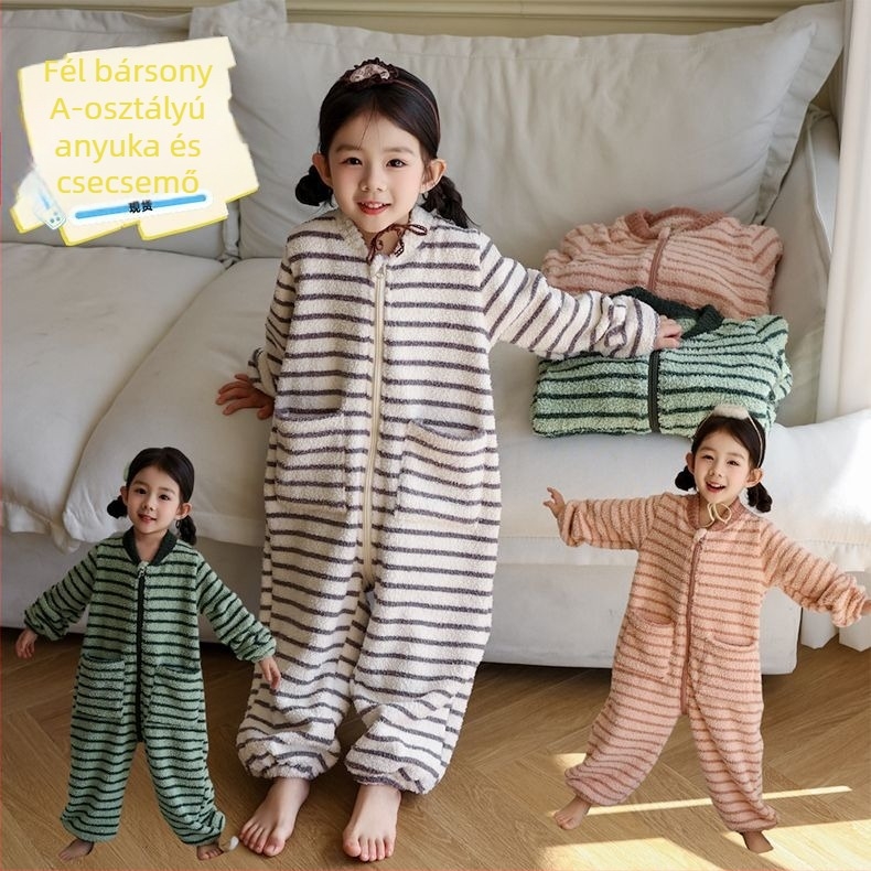 Lányok téli Corduroy bodysuit alváshoz, nyúl szőrös 95%+, vastag