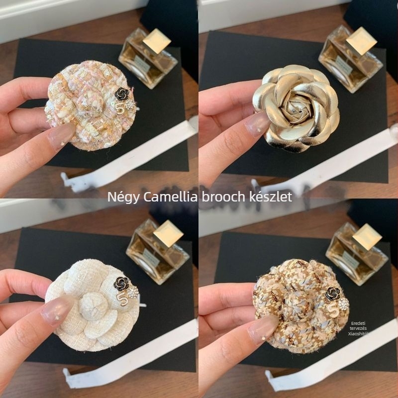 Női brooch, francia stílusú camellia, textil anyagból, kézzel készített, hercegnő stílus, multifunkcionális kiegészítő