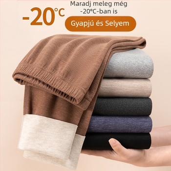 Férfi termikus leggings fleece-béléssel, vastag és melegítő alapréteg selyem-gyapjú keverékből télre
