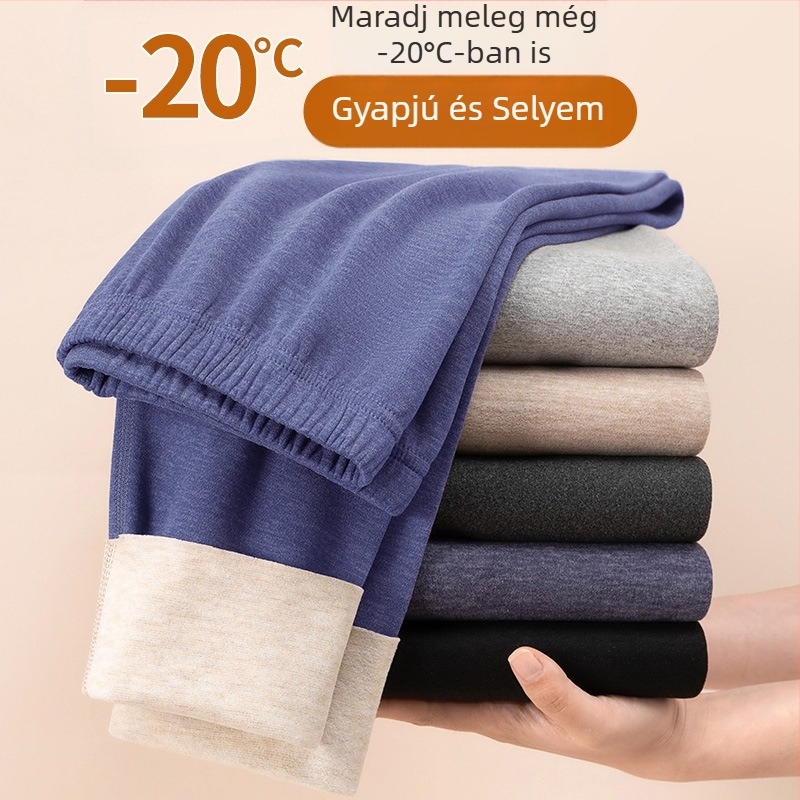 Férfi termikus leggings fleece-béléssel, vastag és melegítő alapréteg selyem-gyapjú keverékből télre