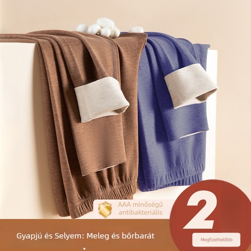 Férfi termikus leggings fleece-béléssel, vastag és melegítő alapréteg selyem-gyapjú keverékből télre