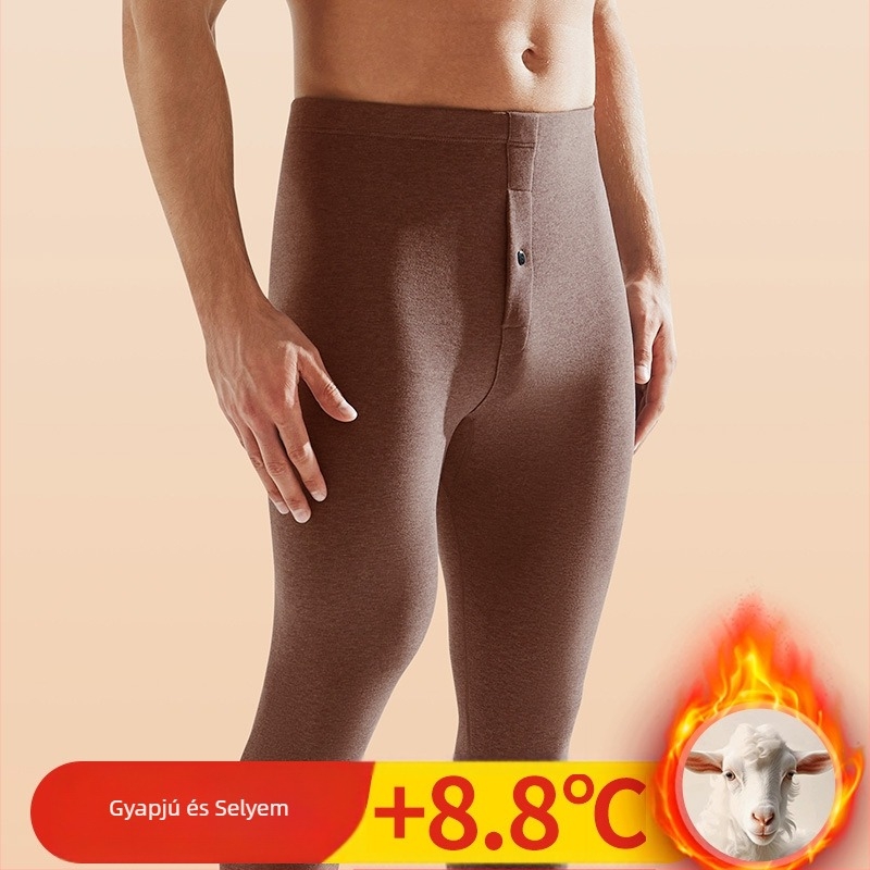 Férfi termikus leggings fleece-béléssel, vastag és melegítő alapréteg selyem-gyapjú keverékből télre