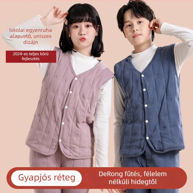 Uniszex termikus mellény fleece béléssel, háromrétegű vastag anyag, 251–300 g/m², poliészter 90–95%, gombos záródás, V-nyakú