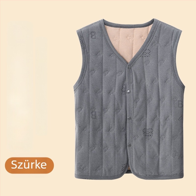 Uniszex termikus mellény fleece béléssel, háromrétegű vastag anyag, 251–300 g/m², poliészter 90–95%, gombos záródás, V-nyakú