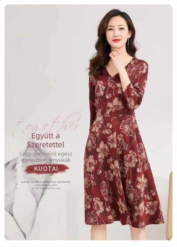 A-vonalú midi ruha, 3/4 hosszú ujjú, polo gallér, magas derék, elegáns retro stílus esküvőkre