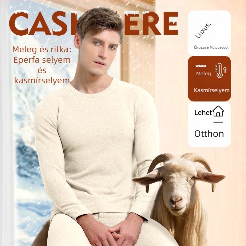 Férfiaknak viszkózból készült termikus alsó- és felsőruha készlet, dupla réteg, extrán vastag fleece-béléssel, kerek nyakú, hosszú ujjú felső és nadrág