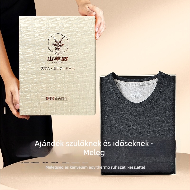 Férfiaknak viszkózból készült termikus alsó- és felsőruha készlet, dupla réteg, extrán vastag fleece-béléssel, kerek nyakú, hosszú ujjú felső és nadrág