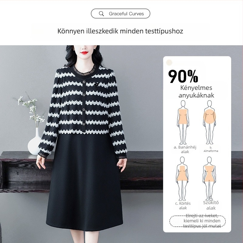 Chiffon anyagú ruha, hosszú ujjú, mindennapi városi stílus, hossza 103 cm, fő anyag poliészter 80–90%.
