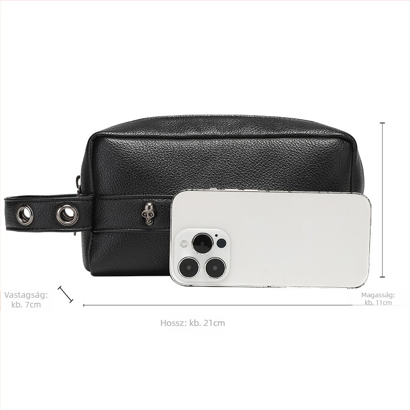 Férfi clutch táska, PU anyag, ultrakönnyű kialakítás, egyszínű mintázat, poliészter bélés
