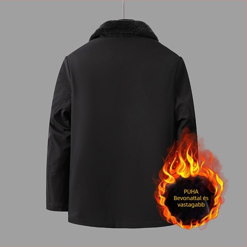 Férfi pamut töltött kabát, zipzáras, fleece bélés, pamut töltet, középhosszú, minimalist stílus