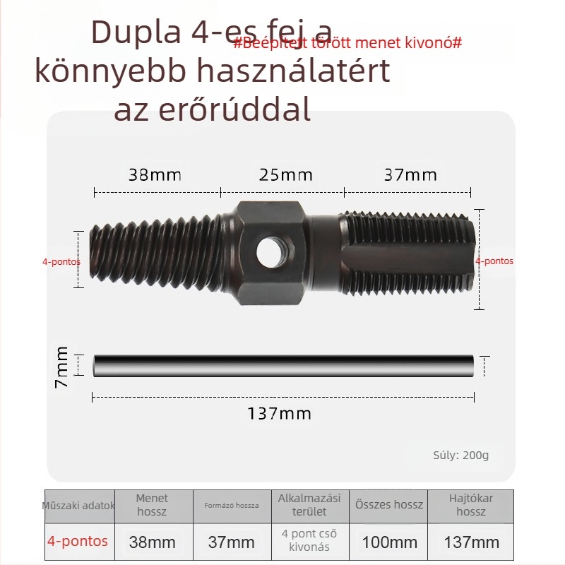 Csavarhúzó kivonó a csaptelekhez és csövekhez – szénacél vízvezeték-szerszám kopott vagy törött menetekhez