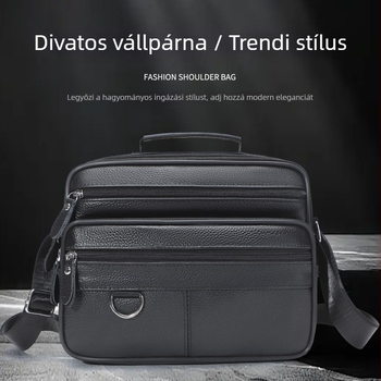 Férfi valódi bőrből készült keresztpántos oldaltáska – városi minimalist stílus; top grain marhabőrből, 10 hüvelykes laptophoz alkalmas, egyszínű, légáteresztő és ultra-könnyű üzleti utazásokhoz