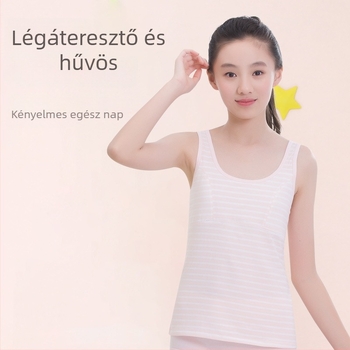 Lányok fejlődési időszakára tervezett alsó felső rögzített mellszövetes párnával, 9–13 év, környakú, 95% pamut, minden évszakban