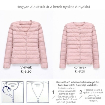 Női könnyű belsővel bélelt pamutkabát, gallér nélküli, karcsú szabás, ultra rövid hossz ≤40 cm; töltet: imitációs selyem-pamut; fő anyag: poliészter; fő anyag összetétele: <30% elasztán.