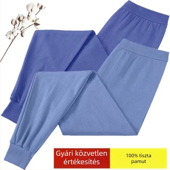 Férfi 100% pamut hosszú alsónadrág, laza szabás, magas derekú, plusz méret, vékony, meleg nadrág