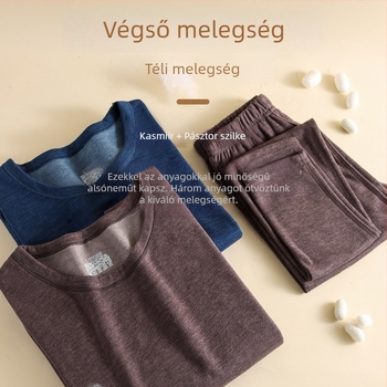 Kaszmír-selyem termo alsónemű készlet, fleece béléssel, vast anyag, uniszex