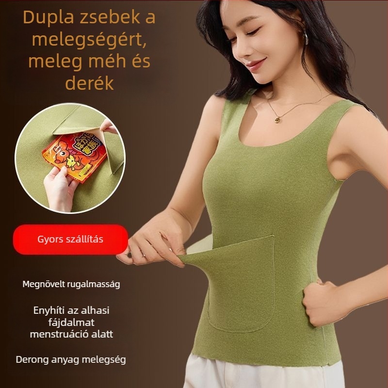 Női őszi-téli meleg mellény két zsebbel és deréktámasz funkcióval