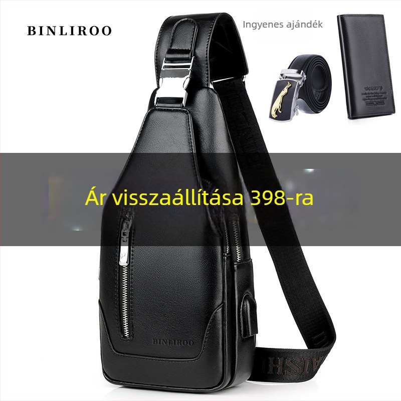 Férfi mellkas-táska, utcai stílus, PU bőr, vízálló, modell 8812, BINLIROO