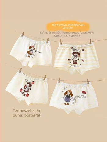 Gyerekeknek szóló pamut-Lycra boxeralsó, 95% pamut, A osztályú biztonság, uniszex, 4 darabos csomag