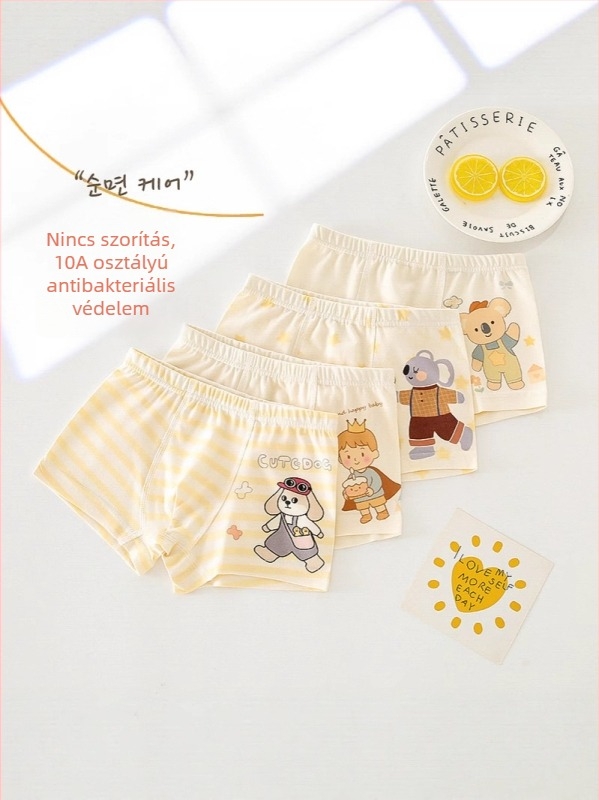 Gyerekeknek szóló pamut-Lycra boxeralsó, 95% pamut, A osztályú biztonság, uniszex, 4 darabos csomag