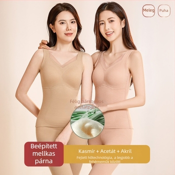 Női melegítő mellény V-nyakkal, mindent egyben beépített kosaras és mellkas alátéttel, kasmír-spandex keverék, 251–300 g/m²
