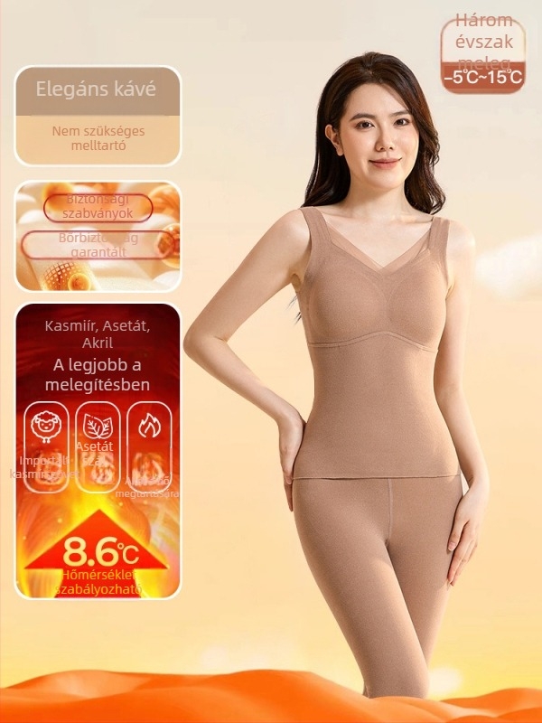 Női melegítő mellény V-nyakkal, mindent egyben beépített kosaras és mellkas alátéttel, kasmír-spandex keverék, 251–300 g/m²