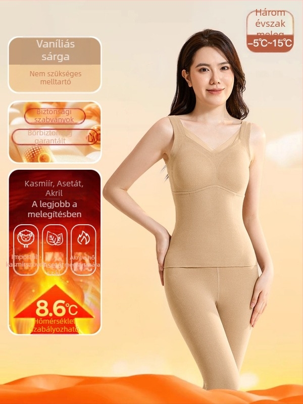 Női melegítő mellény V-nyakkal, mindent egyben beépített kosaras és mellkas alátéttel, kasmír-spandex keverék, 251–300 g/m²