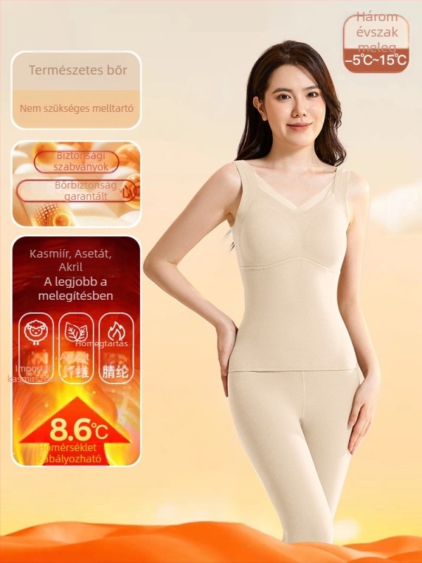 Női melegítő mellény V-nyakkal, mindent egyben beépített kosaras és mellkas alátéttel, kasmír-spandex keverék, 251–300 g/m²