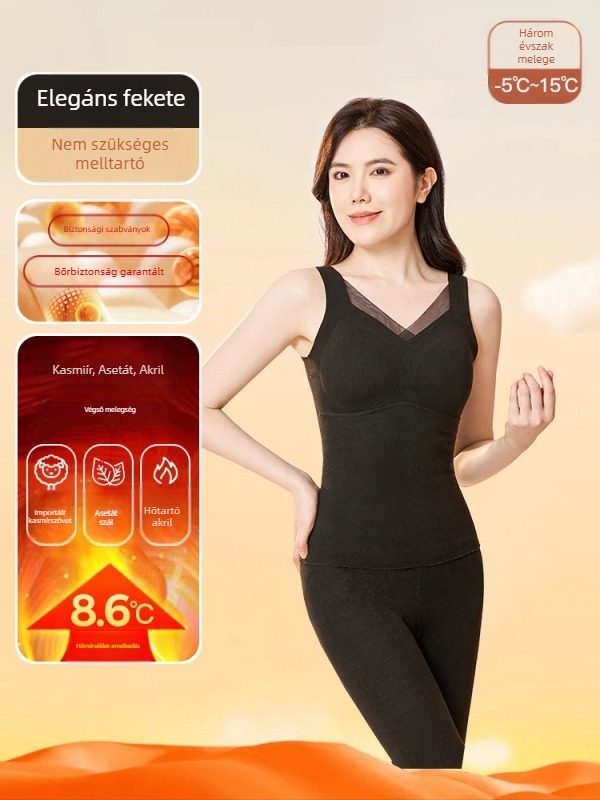 Női melegítő mellény V-nyakkal, mindent egyben beépített kosaras és mellkas alátéttel, kasmír-spandex keverék, 251–300 g/m²