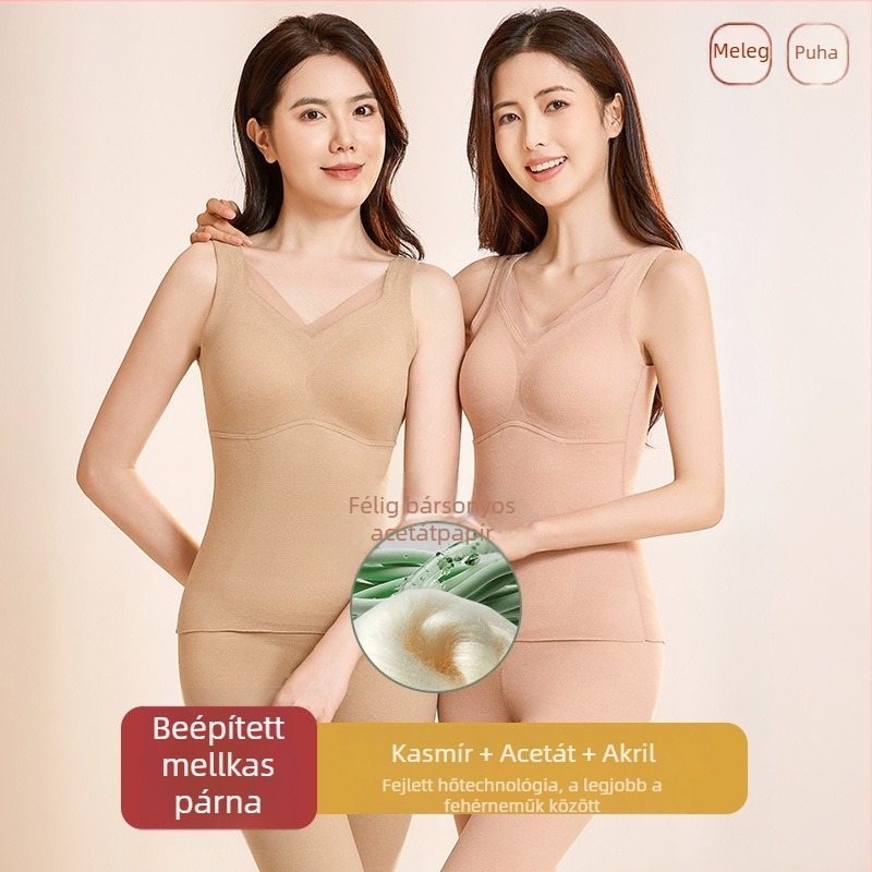 Női melegítő mellény V-nyakkal, mindent egyben beépített kosaras és mellkas alátéttel, kasmír-spandex keverék, 251–300 g/m²