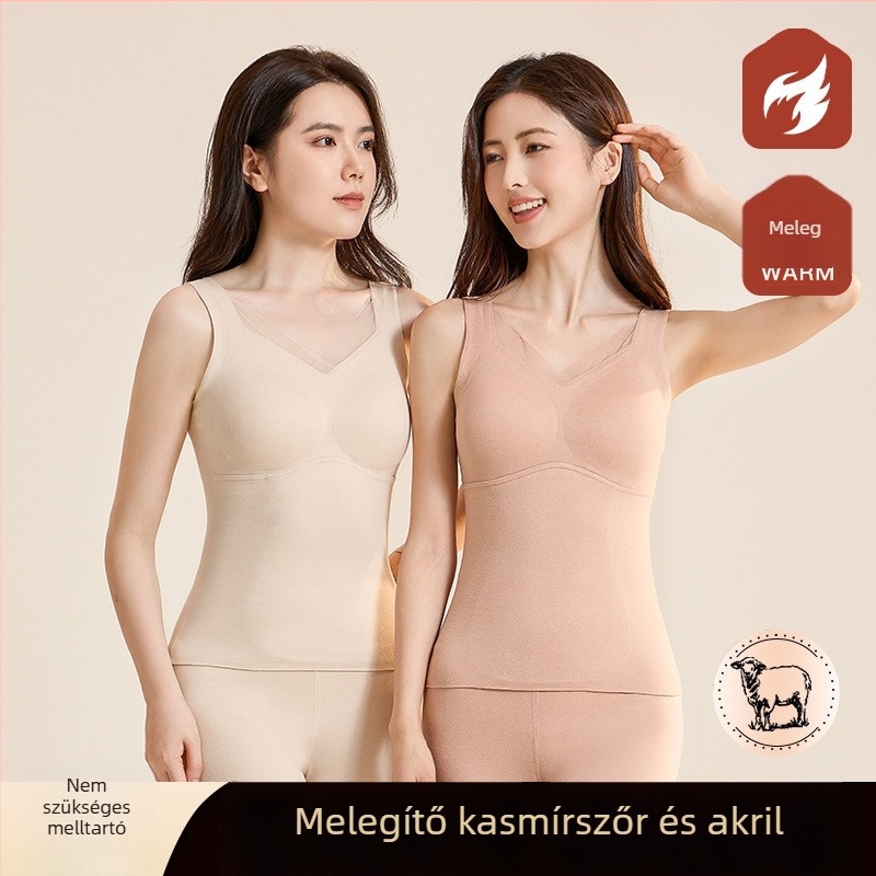 Női melegítő mellény V-nyakkal, mindent egyben beépített kosaras és mellkas alátéttel, kasmír-spandex keverék, 251–300 g/m²