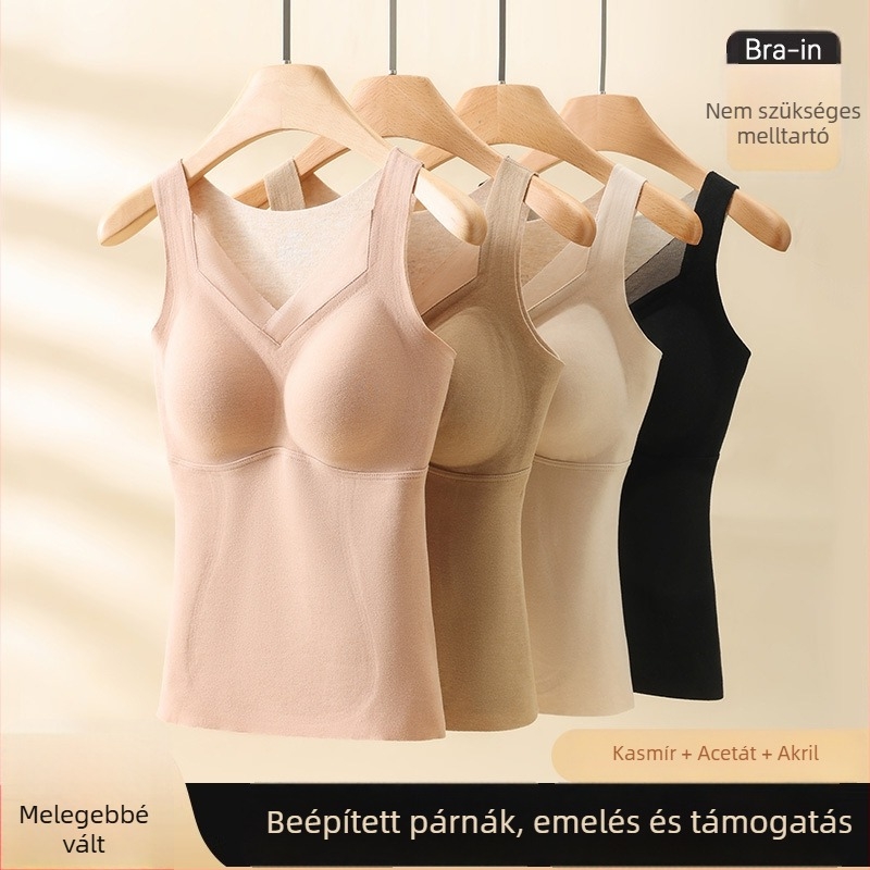 Női melegítő mellény V-nyakkal, mindent egyben beépített kosaras és mellkas alátéttel, kasmír-spandex keverék, 251–300 g/m²