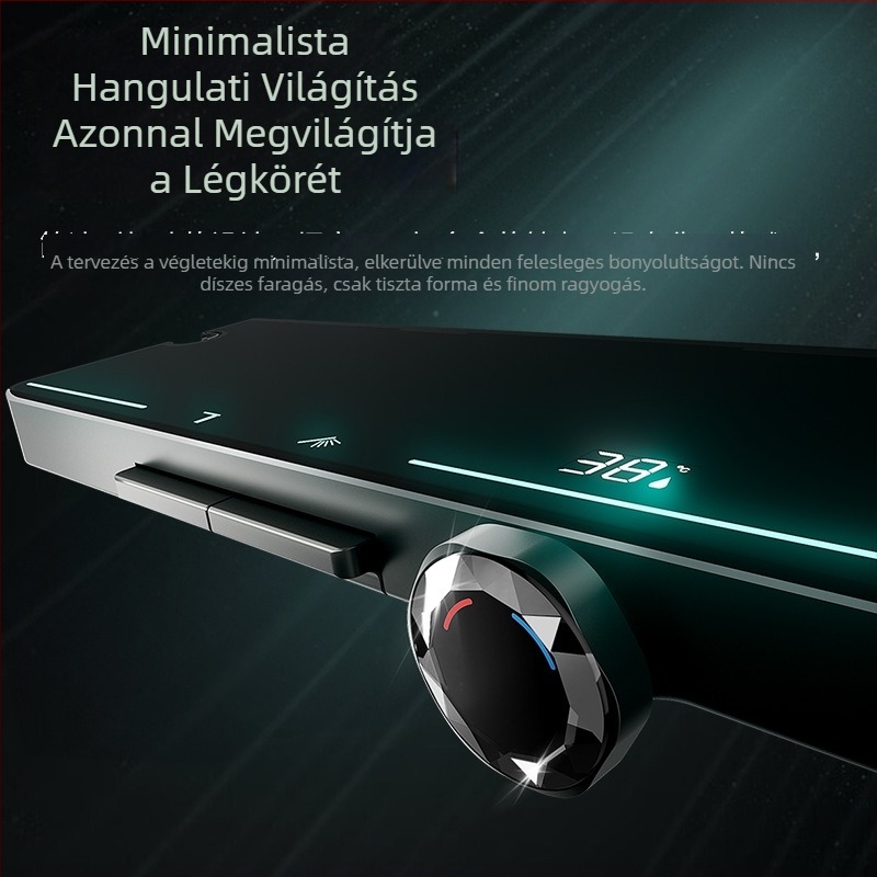 Réz zuhanykészlet, felületi szerelés, modell EH7-second gear, hőmérséklet-szabályozás, LED-es esőzuhany