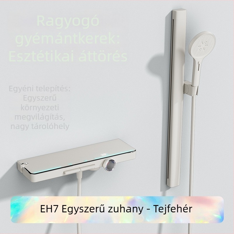 Réz zuhanykészlet, felületi szerelés, modell EH7-second gear, hőmérséklet-szabályozás, LED-es esőzuhany