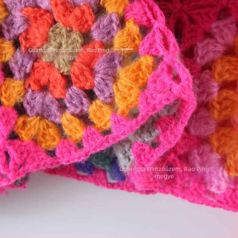 Kézzel kötött kardigán horgolt mintával, granny-square mintázat, etnikus stílus, nyílt mintázat, akril rost 95%+