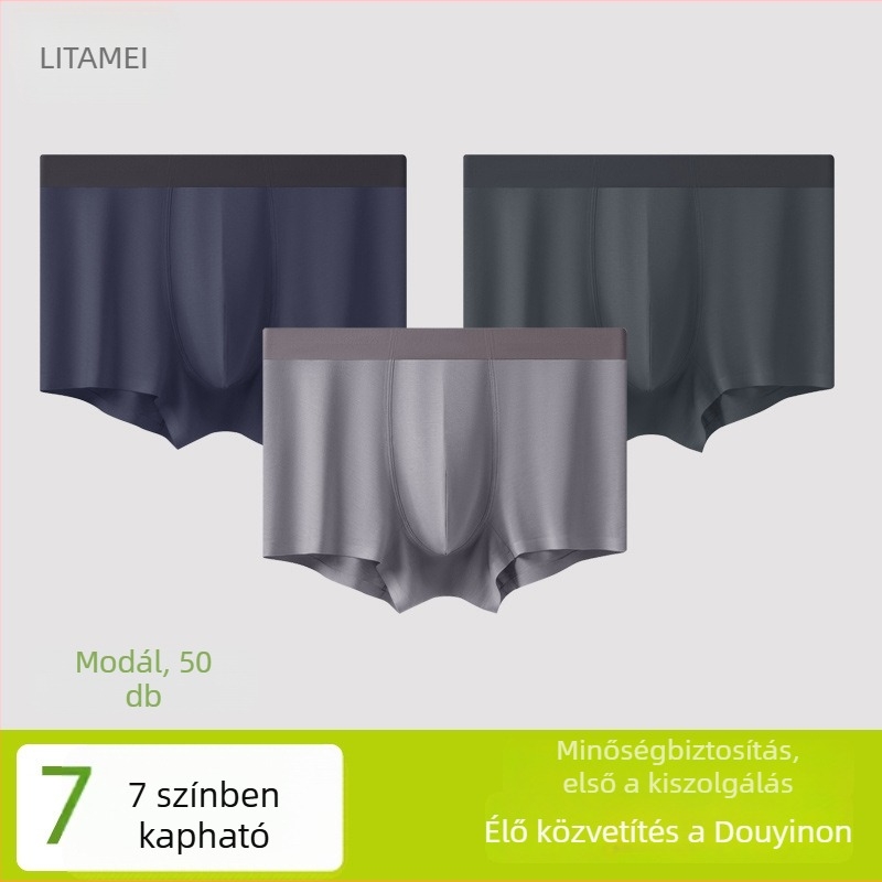Modal anyagú férfi varrás nélküli boxer, lélegző, antibakteriális, gyorsan száradó, plusz méret, egyszínű
