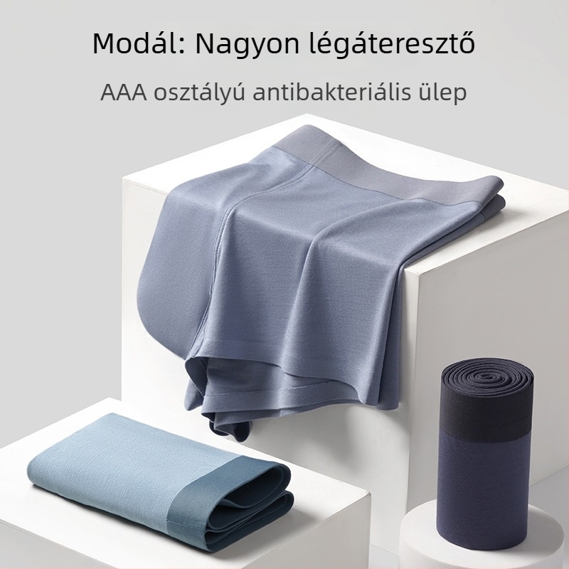 Modal anyagú férfi varrás nélküli boxer, lélegző, antibakteriális, gyorsan száradó, plusz méret, egyszínű