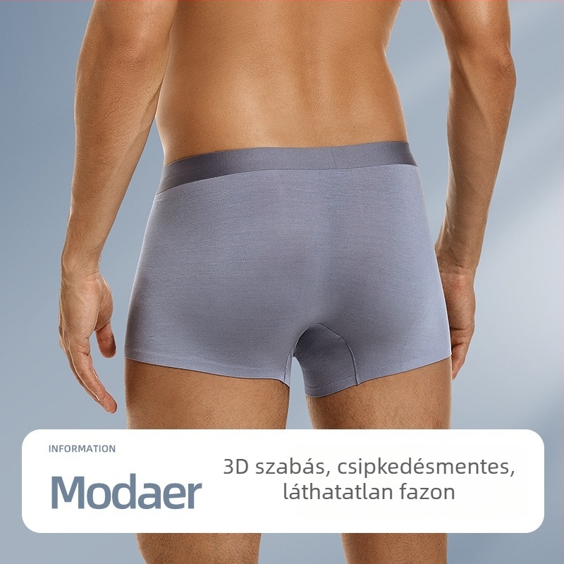 Modal anyagú férfi varrás nélküli boxer, lélegző, antibakteriális, gyorsan száradó, plusz méret, egyszínű