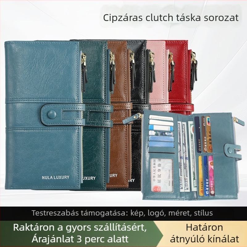 Női cipzáras kézitáska, hosszú pénztárca, érme-tárca, kártyatartó, nagy kapacitású tároló, utcai divat