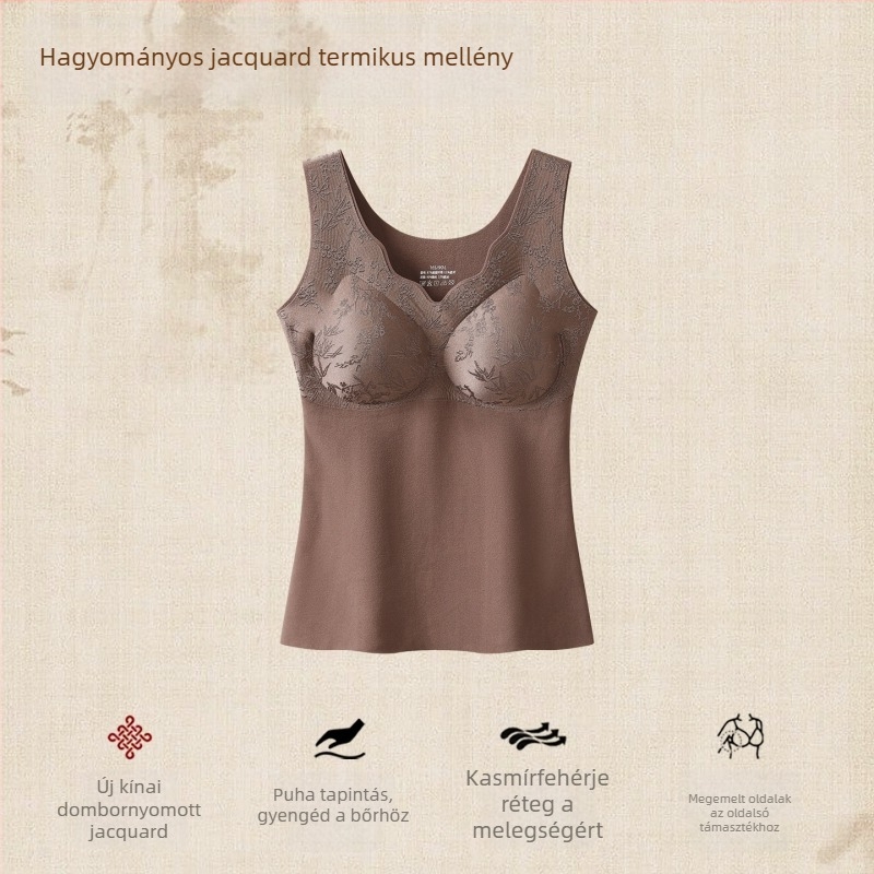 Új kínai stílusú Jacquard termosz top nőknek beépített, rögzített kosarakkal, fleece-béléssel és vastag alapréteggel