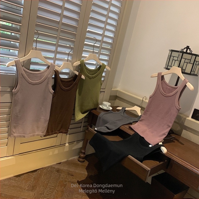 Női pamutból készült fleece-bélelt meleg mellény, csíkos mintázat, kerek nyakú, pulóver-stílus